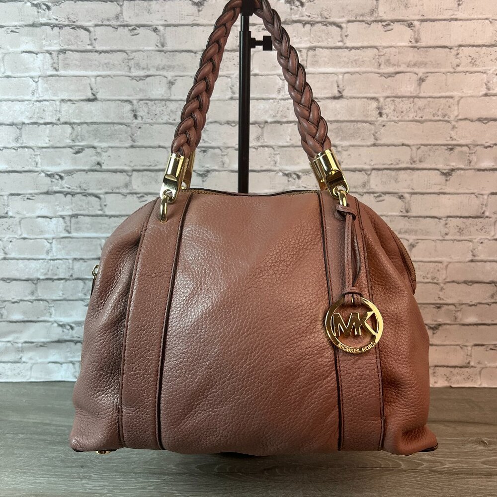 Michael Kors Naomi Bowling Leather Purse Braided Handle Satchel Dusty Rose